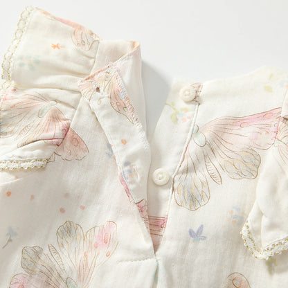 Summer Arrival Fly Sleeves Butterfly Pattern Square Neck Rompers for Stylish Girls-3