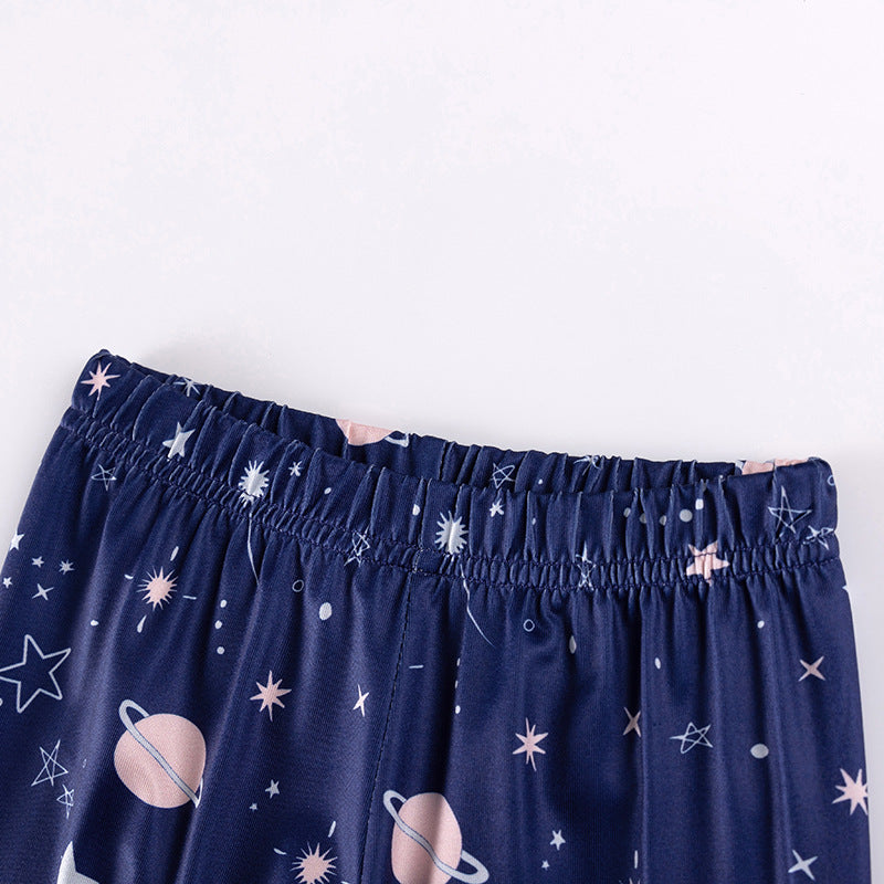 Baby and Kids Girls Universe Cartoon Pattern Long Sleeves Casual Pajamas Clothing Set-3