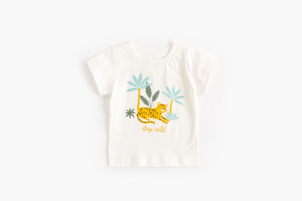 Baby Boy And Girl Animal Tiger Print Short Sleeved Top Combo Shorts Sets-3