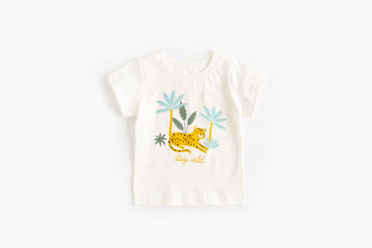 Baby Boy And Girl Animal Tiger Print Short Sleeved Top Combo Shorts Sets-3