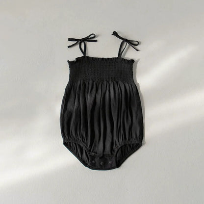 Summer Arrival Baby Girls Cute Solid Color Black Sleeveless Strap Onesies-2