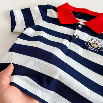Summer Arrival Baby Kids Boys Casual Striped Short Sleeves Top Polo-3