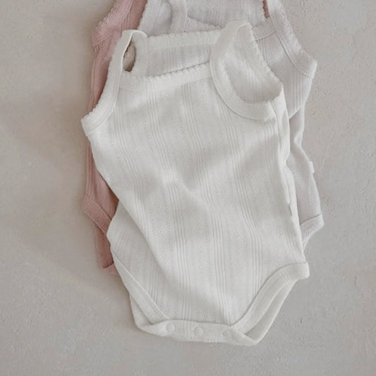 Summer Arrival Baby Unisex Simple Sleeveless Solid Color Striped Onesies-1