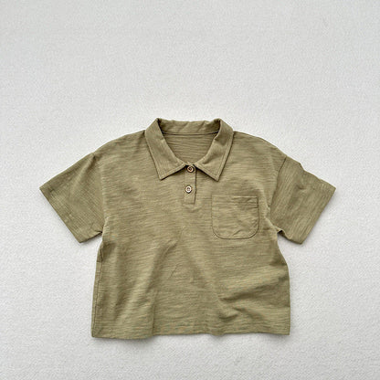 Summer New Arrival Kids Unisex Soft Comfortable Short Sleeves Thin Solid Color Turndown Collar Polo Shirt-2