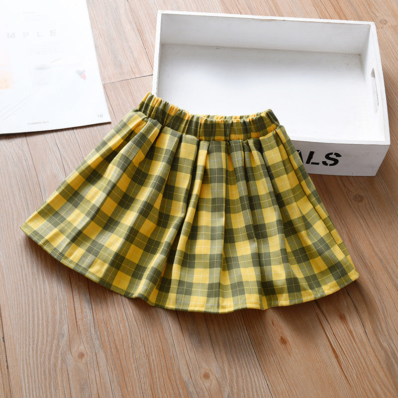 Summer Hot Selling Kids Girls Plaid Casual Preppy Skirt-5