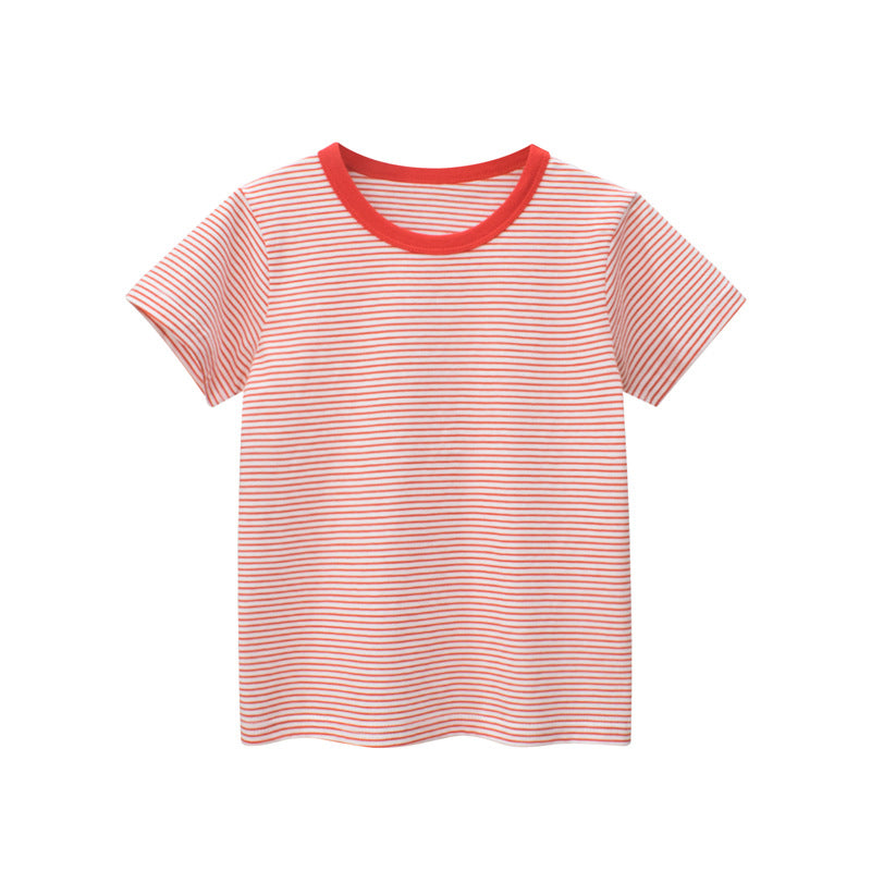 Baby Striped Pattern Casual Round Neck T Shirt Outfits-3