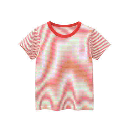 Baby Striped Pattern Casual Round Neck T Shirt Outfits-3