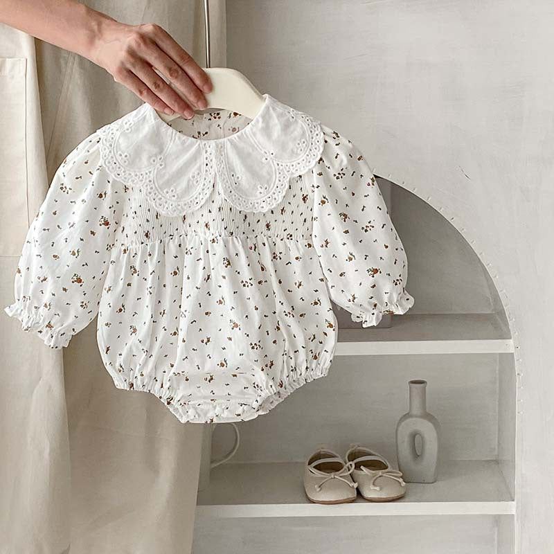 Baby Girl Floral Pattern Doll Neck Onesies & Dress-3