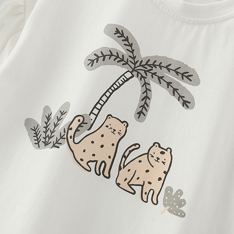Summer Baby Kids Animals Cartoon Pattern T-shirt and Heart Pattern Shorts Clothing Set for Girls-2