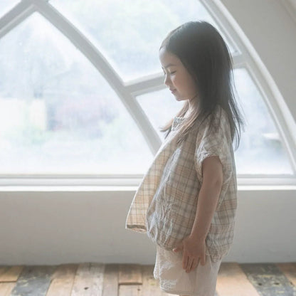 Summer High Quality Baby Kids Girls Short Sleeves Casual Plaid Pattern T-shirt-0