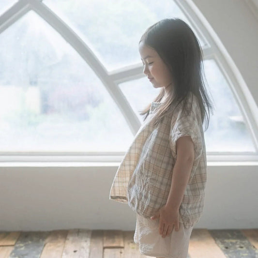 Summer High Quality Baby Kids Girls Short Sleeves Casual Plaid Pattern T-shirt-0