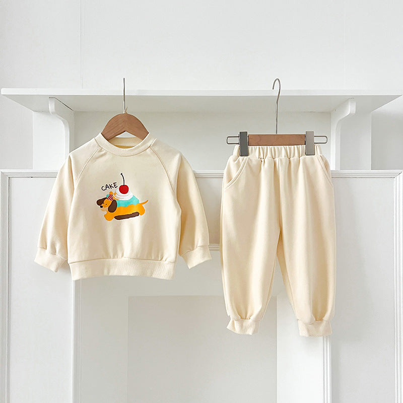 Spring and Autumn Kids Unisex Cute Cartoon Pattern Long Sleeves Top Pullover and Pants clothing Set-3