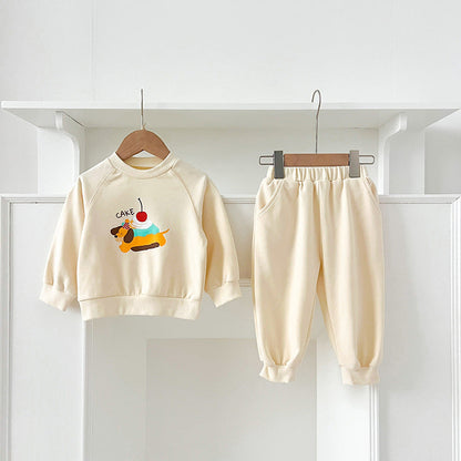 Spring and Autumn Kids Unisex Cute Cartoon Pattern Long Sleeves Top Pullover and Pants clothing Set-3
