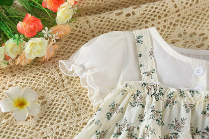 Baby Girl Floral Pattern Round Nek Short Sleeve Onesies Dress-3