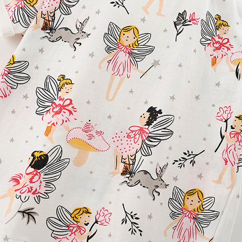 Summer Baby Kids Fairy Cartoon Pattern T-shirt and Shorts Clothing Set for Girls-2