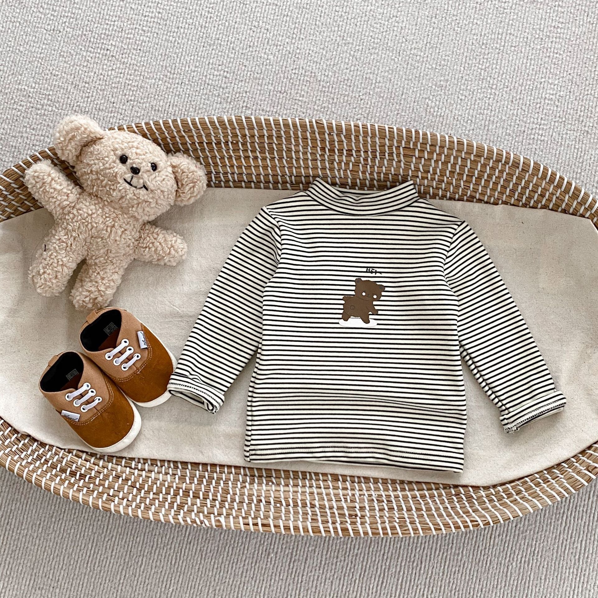 Arrival Autumn Baby Boys Long Sleeves Striped Teddy Top Shirt and Versatile Pants – Matching Set-4