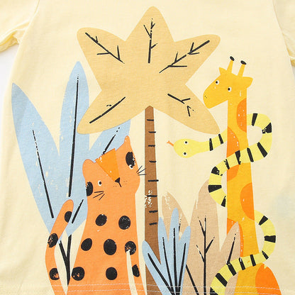 Summer Baby Kids Jungle Animals Cartoon Pattern T-shirt and Shorts Clothing Set for Boys-2