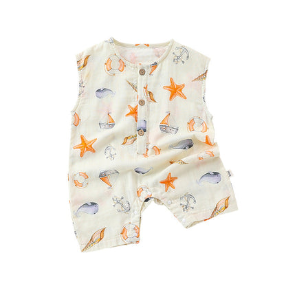 Summer Arrival Baby Unisex Sleeveless Cute Ocean Animals Pattern Onesies-2