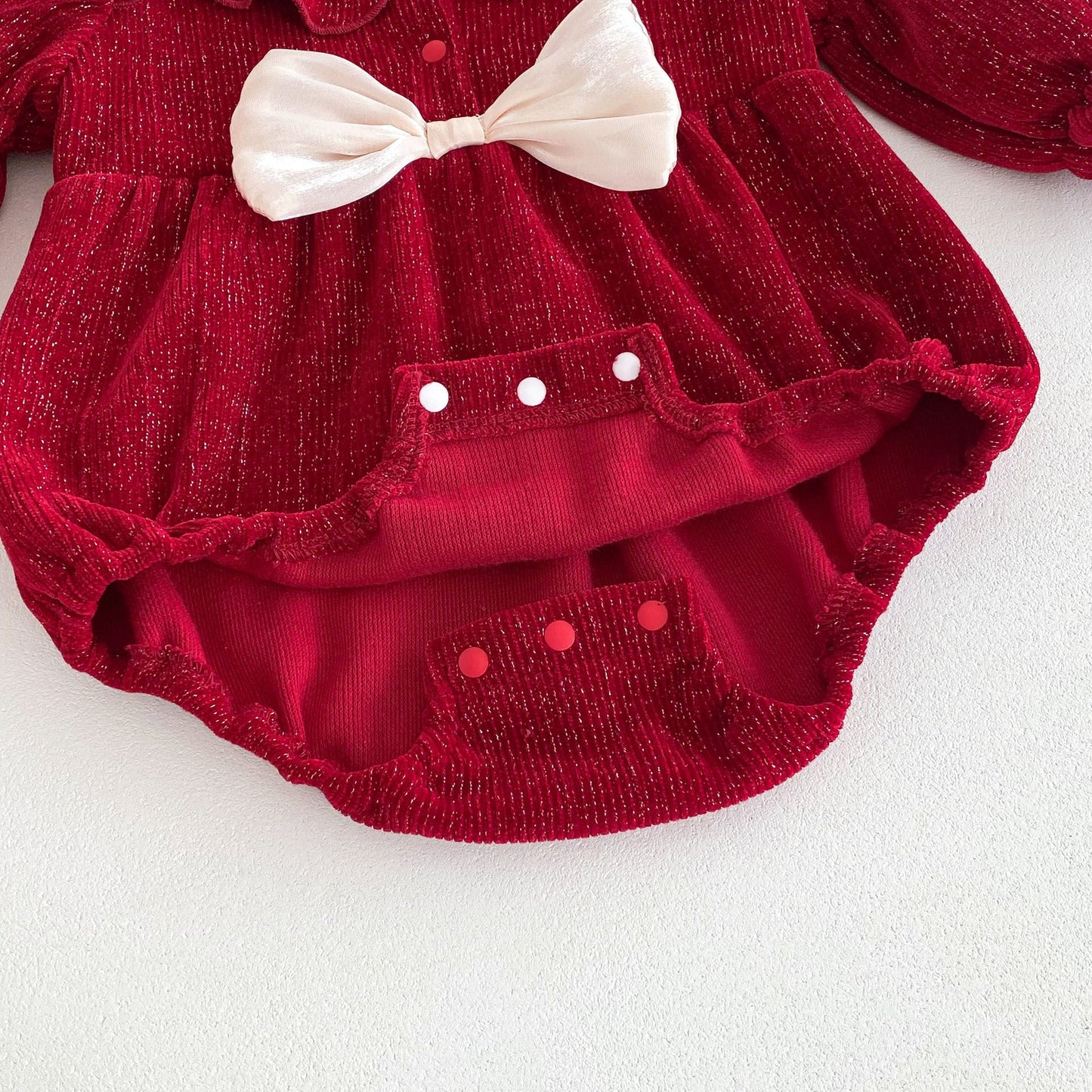 Autumn Arrival Baby Girls Long Sleeves Red Knitted Onesies-3