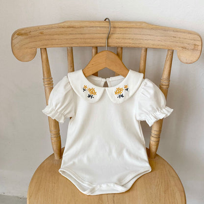 Baby Girl Embroidered Design Lapel Simple Style Onesies