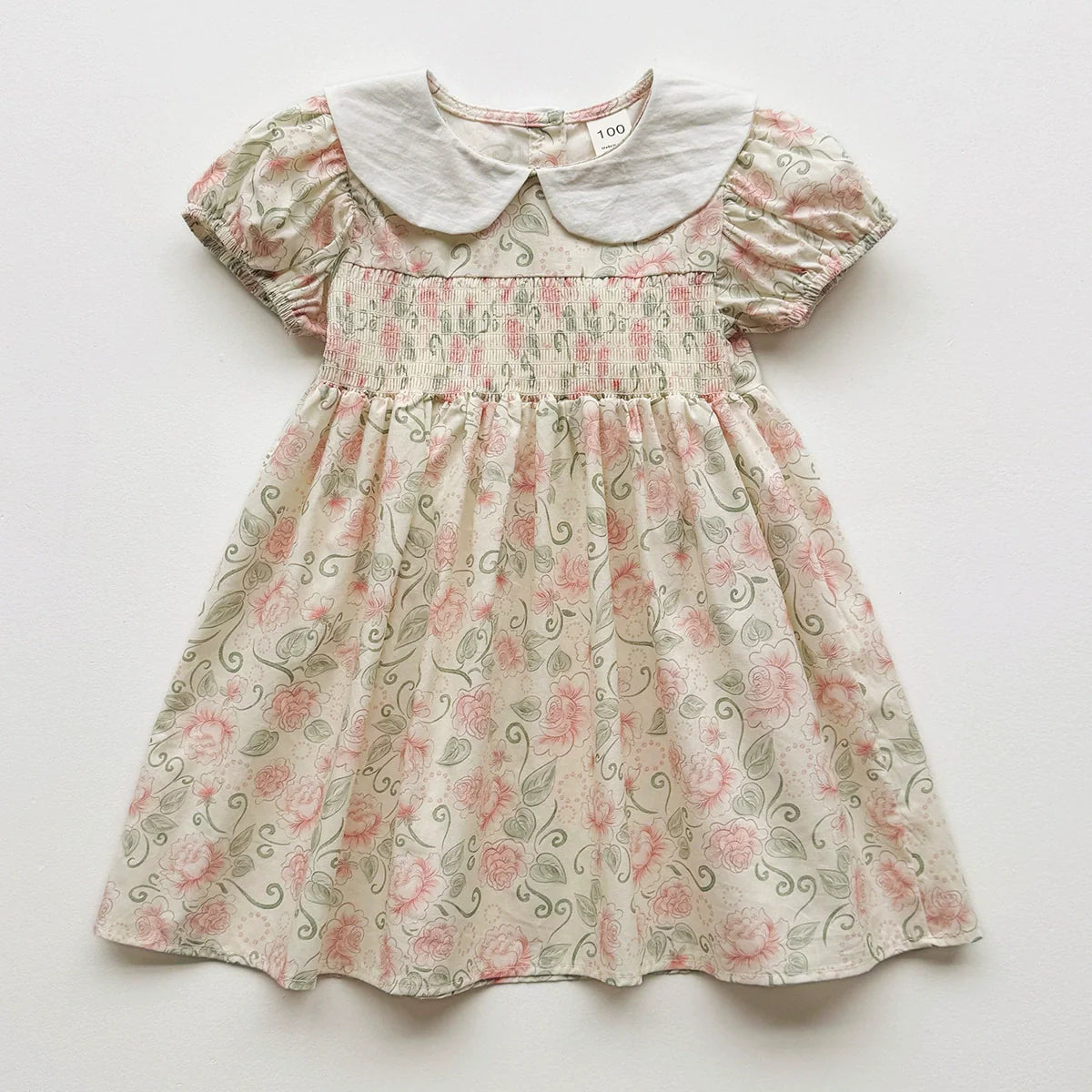 Summer Baby Kids Girls Short Sleeves Flowers Pattern Printed Dress-3