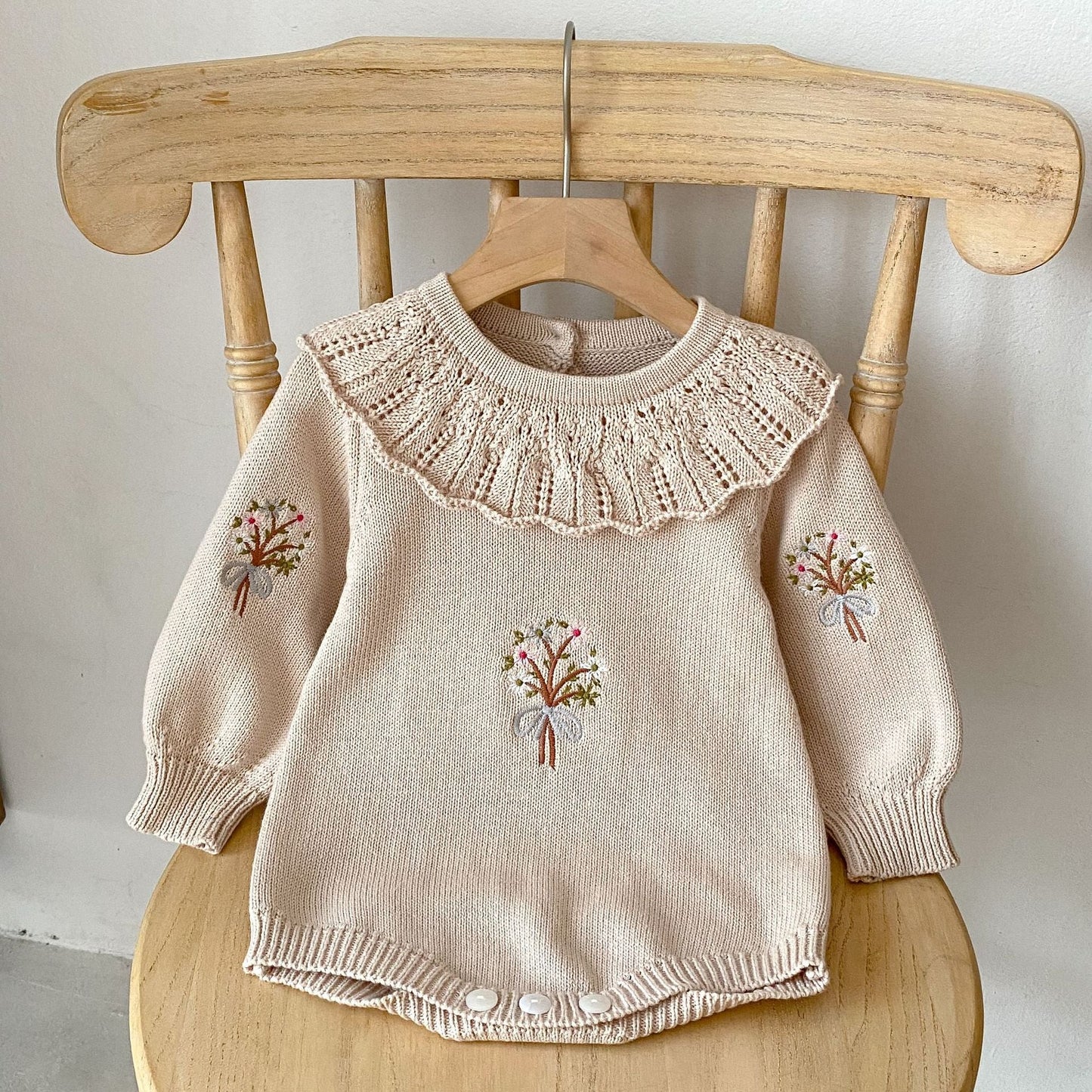 Autumn Embroidered Pattern Knitted Onesies-2