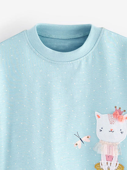 Kids’ Kitten Cartoon Pattern Short Sleeves T-shirt in European and American Style for Summer-3
