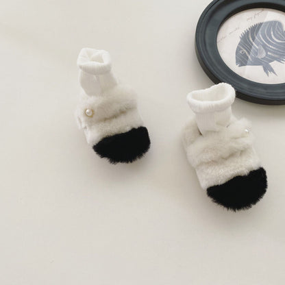Winter Baby Girl Princess Design Color Patchwork Cozy Fleece Toddler Walking Shoes-2