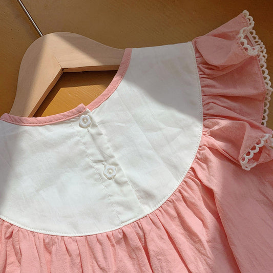 Summer Arrival Baby Kids Girls Cute Short Sleeves Flowers Pattern Embroidered Dress-1