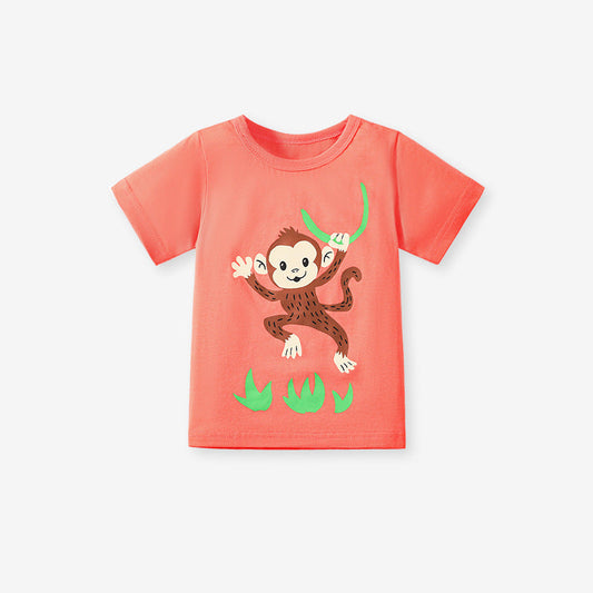 Kids’ Animals Cartoon Pattern Short Sleeves T-shirt in European and American Style for Summer-1