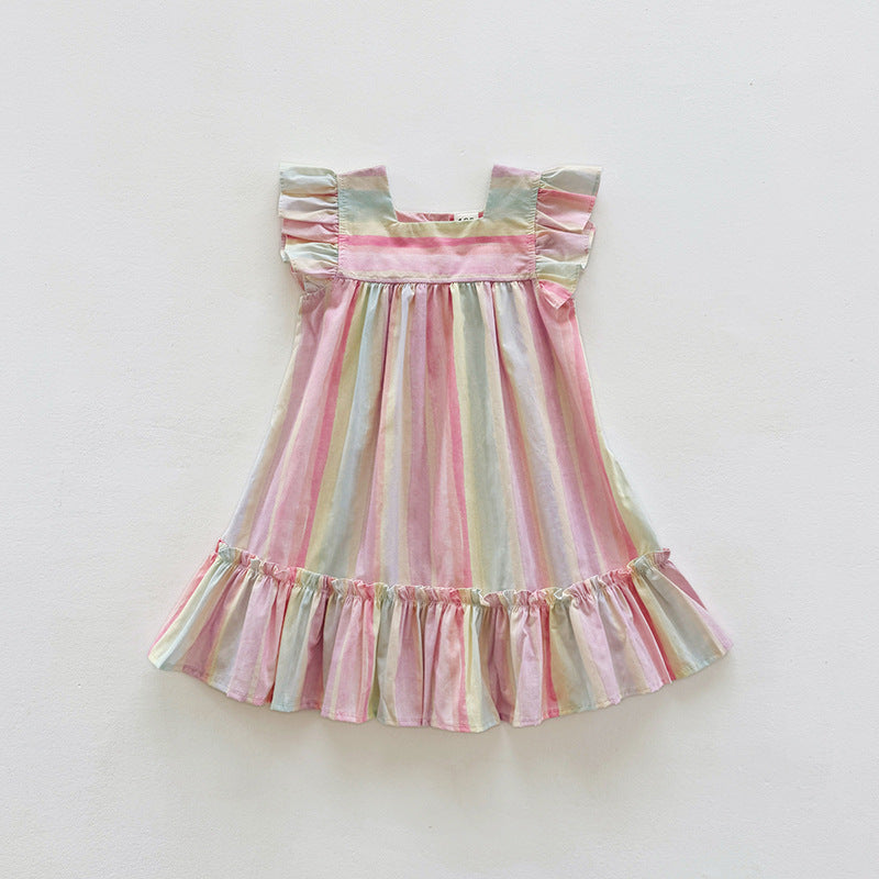 Summer Arrival Baby Kids Girls Fly Sleeves Striped Pattern Dress-2
