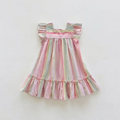 Summer Arrival Baby Kids Girls Fly Sleeves Striped Pattern Dress-2
