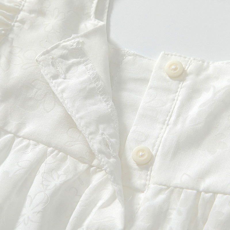 Summer Arrival Baby Girls Fly Sleeves Simple Lace Pattern Onesies-3