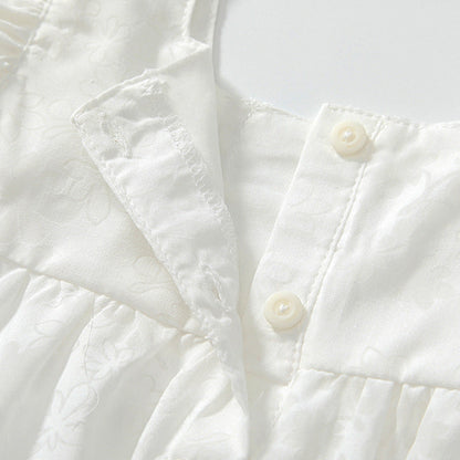 Summer Arrival Baby Girls Fly Sleeves Simple Lace Pattern Onesies-3