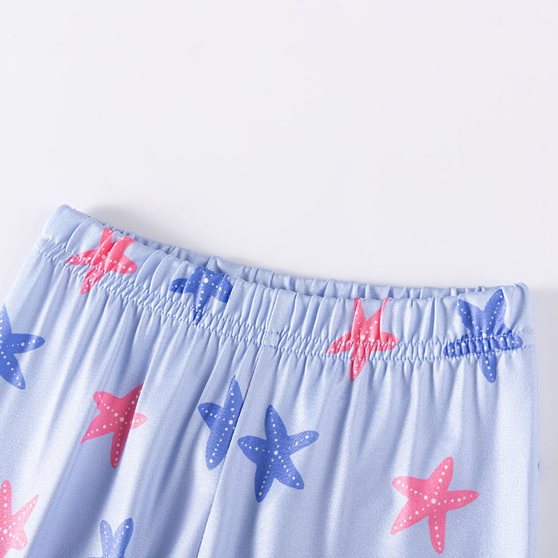 Spring and Autumn Baby Kids Girls Marine Cartoon Pattern Long Sleeves Top and Pants Casual Pajamas Clothing Set-3