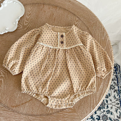 Baby Polka Dot Pattern Long Sleeve Lace Design Onesies-3