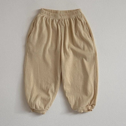 Children Summer Unisex Solid Color Thin Breathable Pants Casual Kids Trousers-3