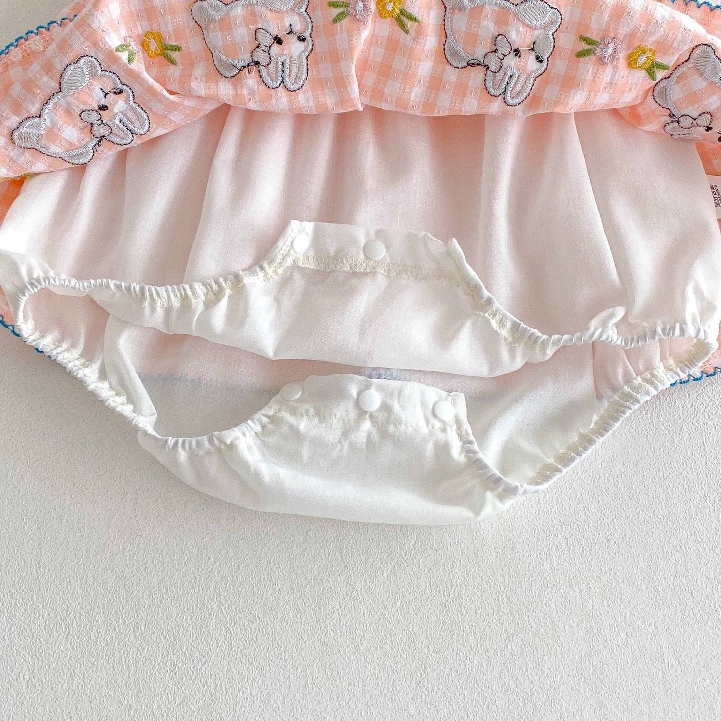 Summer Arrival Baby Girls Cute Pink Sleeveless Rabbits Pattern Plaid Onesies-2
