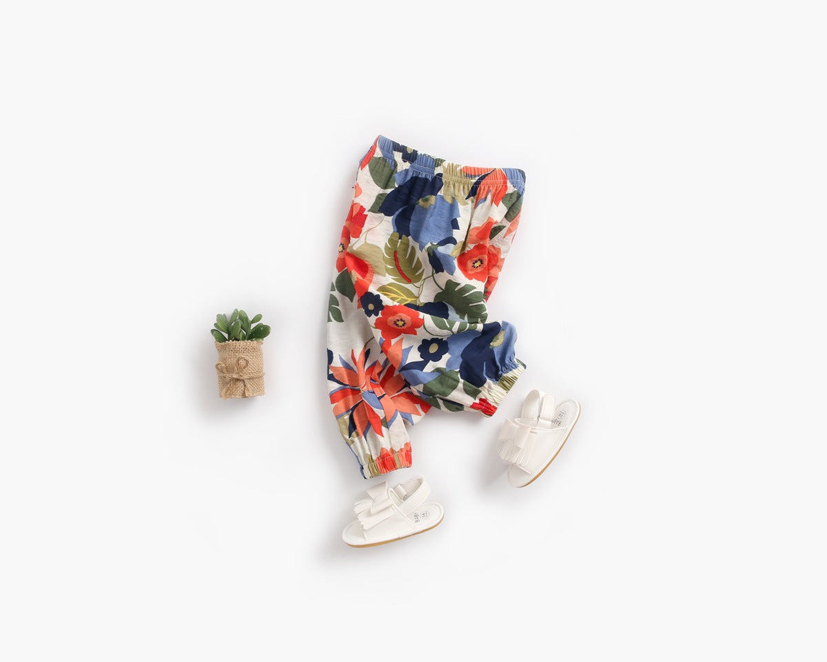 Baby Girl Floral Print Pattern Wide Leg Pants In Spring & Summer-3
