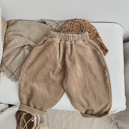 Baby Boy And Girl Solid Color Corduroy Fabric Long Pants With Pockets-2