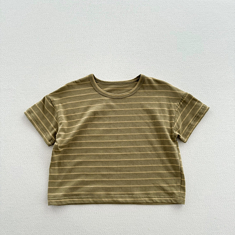 Summer New Arrival Kids Unisex Soft Comfortable Short Sleeves Striped Thin Top Casual T-Shirt-1
