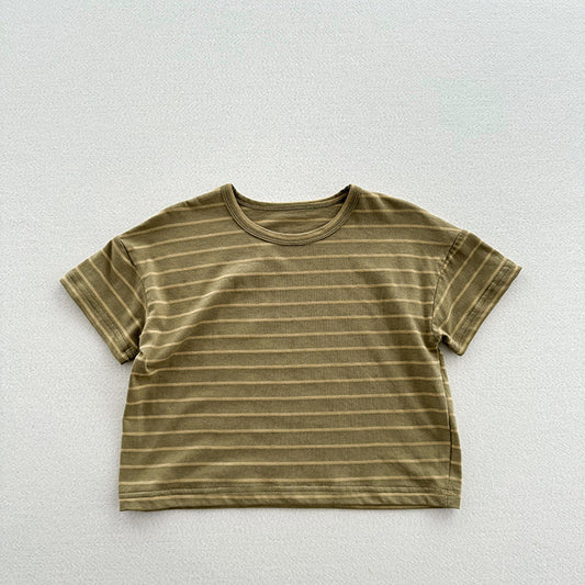 Summer New Arrival Kids Unisex Soft Comfortable Short Sleeves Striped Thin Top Casual T-Shirt-1