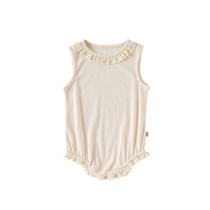 Summer Arrival Baby Girls Hollow-out Pattern Onesies Bodysuits with Collar-1