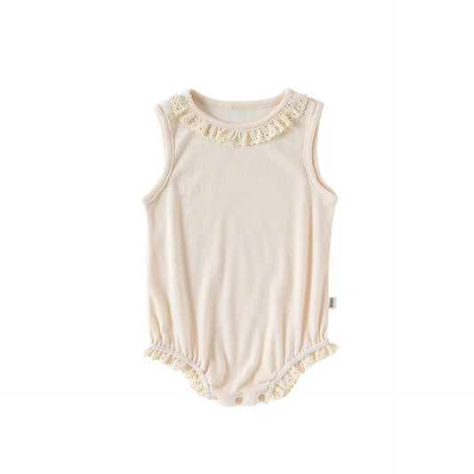 Summer Arrival Baby Girls Hollow-out Pattern Onesies Bodysuits with Collar-1