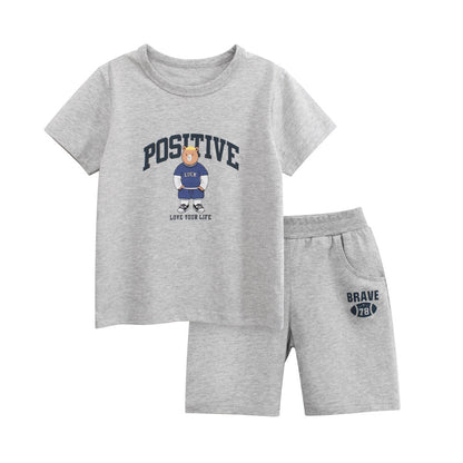 Summer Baby Kids Boys Cartoon Pattern T-shirt and Shorts Clothing Set-1