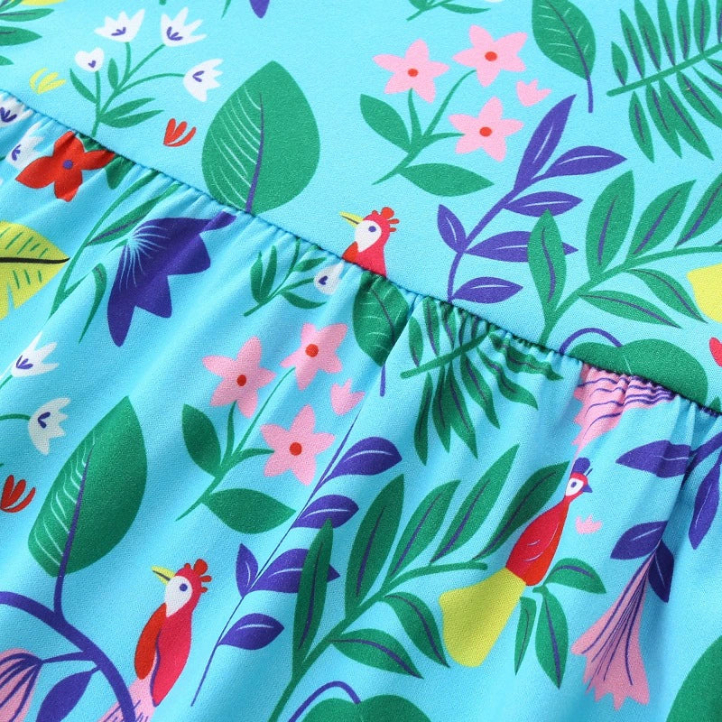 Summer Arrival Leaves and Animals Pattern Sleeveless Dress for Stylish Girls-4
