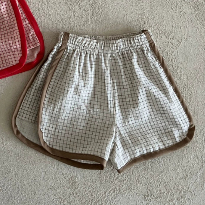 Summer Arrival Kids Unisex Cotton Casual Style Plaid Pattern Shorts-2