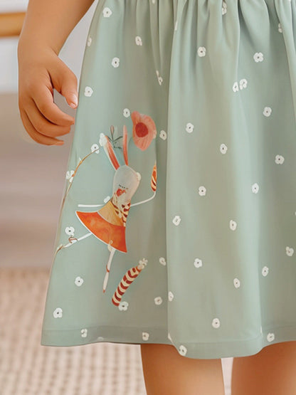 Summer Cartoon Short-sleeved Dress with Crew Neck for Stylish Girls-3