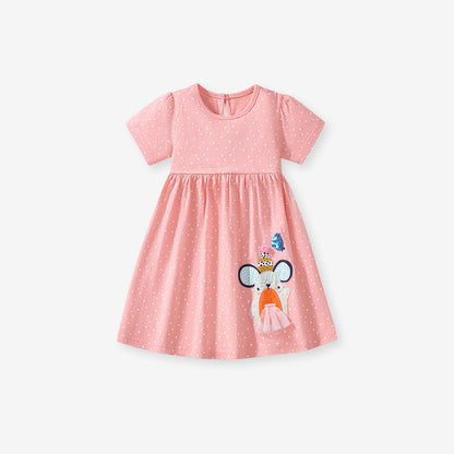 Summer Arrival Animals Cartoon Pattern Short Sleeves Dress for Stylish Girls-4