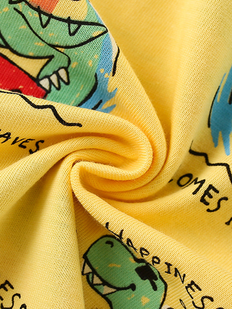 Boys’ Cartoon Dinosaur Pattern Short Sleeves T-Shirt In European And American Style For Summer-4